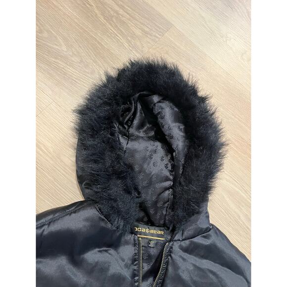Rocawear Women's Size L Jacket Vintage Y2K Logo Embroidered Cropped Hooded Fur - Picture 4 of 7
